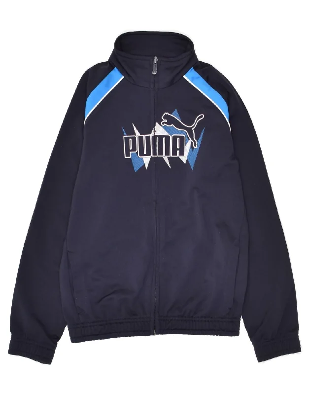 men's rainproof jackets for hiking -PUMA Boys Graphic Tracksuit Top Jacket 9-10 Years Navy Blue Polyester