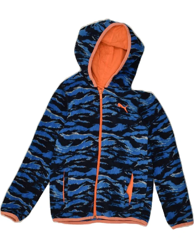 men's high-performance jackets -PUMA Boys Hooded Fleece Jacket 5-6 Years Blue Camouflage Polyester