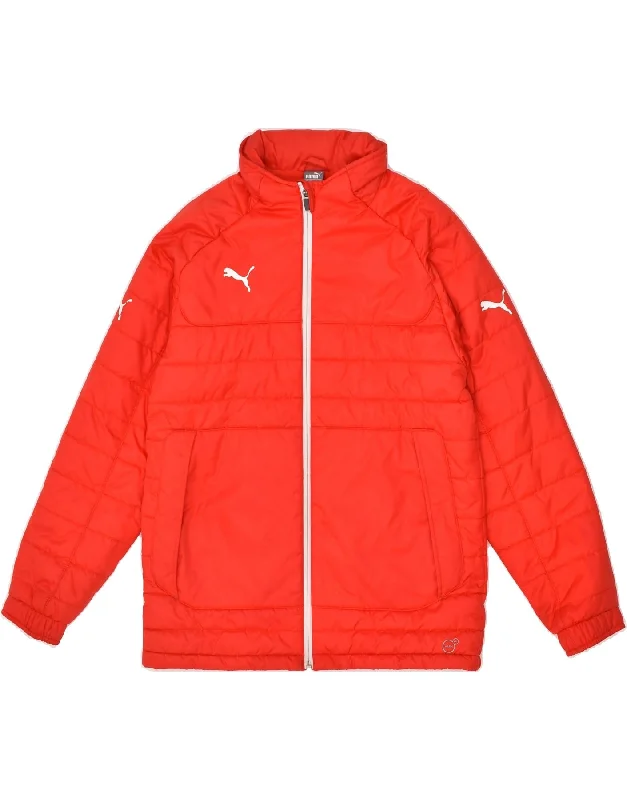 men's thick warm jackets -PUMA Boys Hooded Padded Jacket 11-12 Years Red Polyester