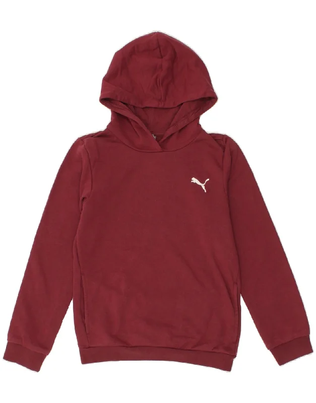 men's hoodie with zipper closure -PUMA Boys Hoodie Jumper 11-12 Years  Maroon Cotton