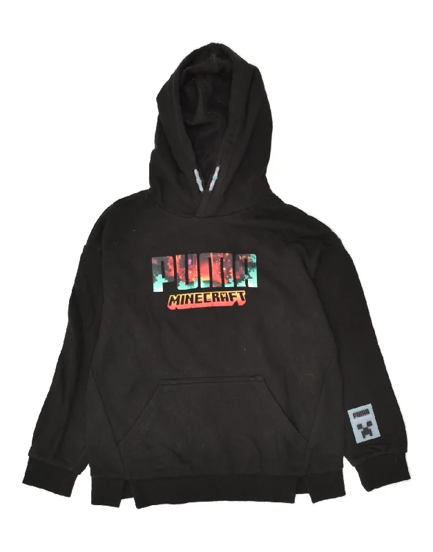 men's hoodie for snowboarding -PUMA Boys Minecraft Graphic Hoodie Jumper 9-10 Years Black Cotton