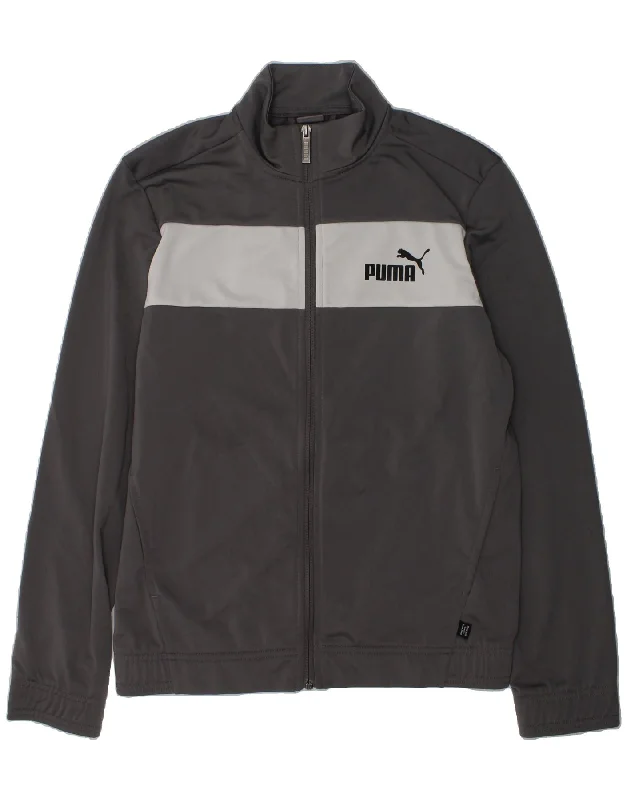 men's parka jackets with fur -PUMA Boys Tracksuit Top Jacket 13-14 Years Grey Polyester