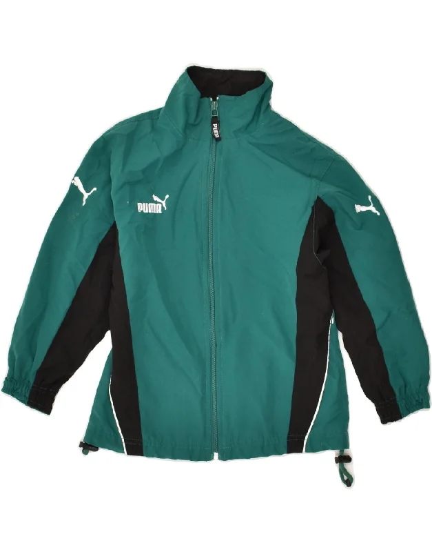 men's zip-up jackets -PUMA Boys Tracksuit Top Jacket 7-8 Years Small Green Polyester