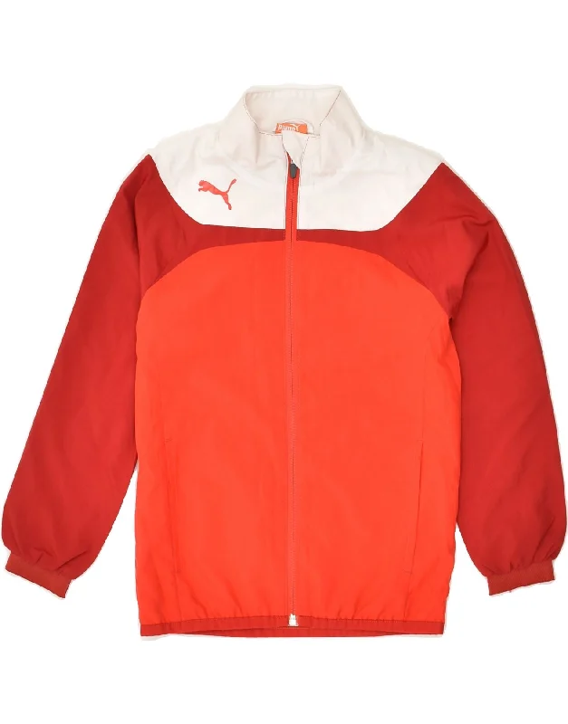 men's slim fit leather jackets -PUMA Boys Tracksuit Top Jacket 7-8 Years Small Red Colourblock Polyester