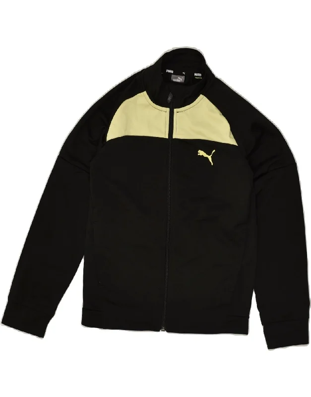 men's hooded jackets -PUMA Boys Tracksuit Top Jacket 9-10 Years Black Colourblock Polyester