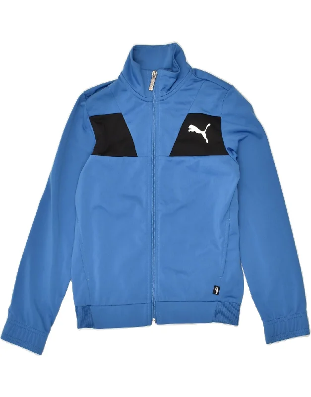 men's leather jacket with lining -PUMA Boys Tracksuit Top Jacket 9-10 Years Blue Polyester