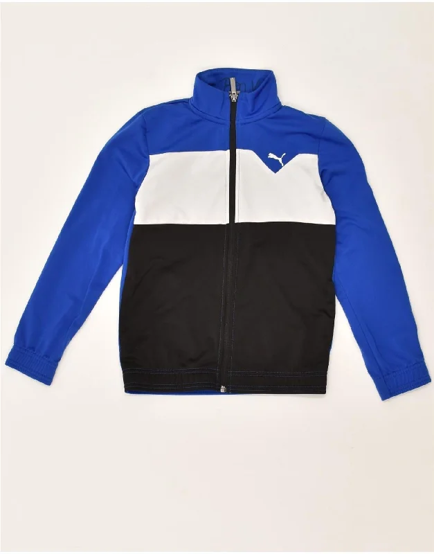 men's padded jackets -PUMA Boys Tracksuit Top Jacket 9-10 Years Blue Striped Polyester