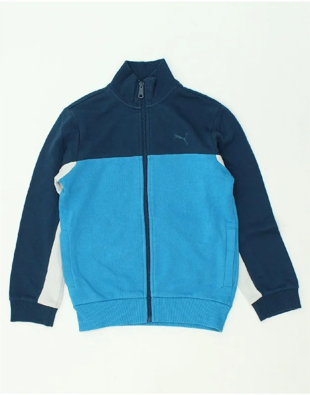 men's vintage jackets -PUMA Boys Tracksuit Top Jacket 9-10 Years Medium Blue Colourblock Cotton