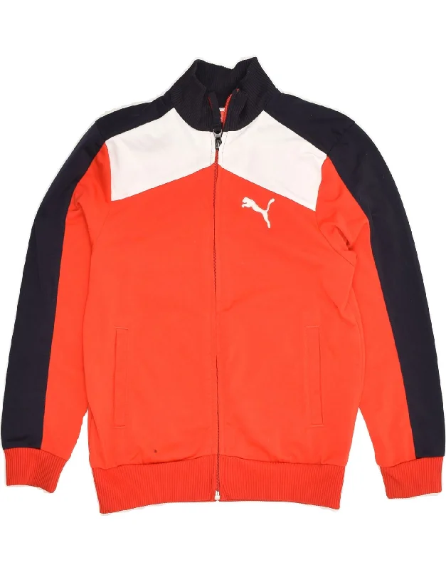 men's varsity jackets -PUMA Boys Tracksuit Top Jacket 9-10 Years Red Colourblock Polyester