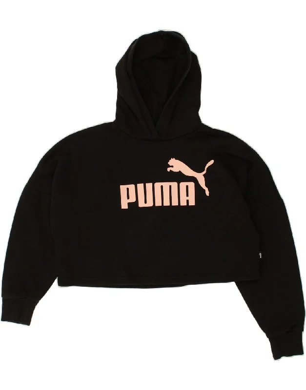 men's zip-up hoodies for winter -PUMA Girls Crop Oversized Hoodie Jumper 11-12 Years Black Cotton