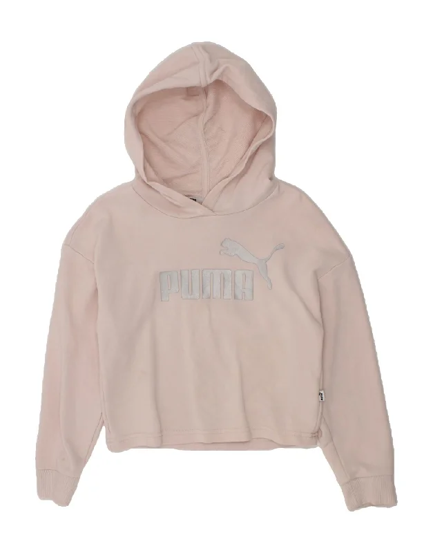 men's colorful hoodies -PUMA Girls Graphic Crop Hoodie Jumper 9-10 Years Medium Pink Cotton