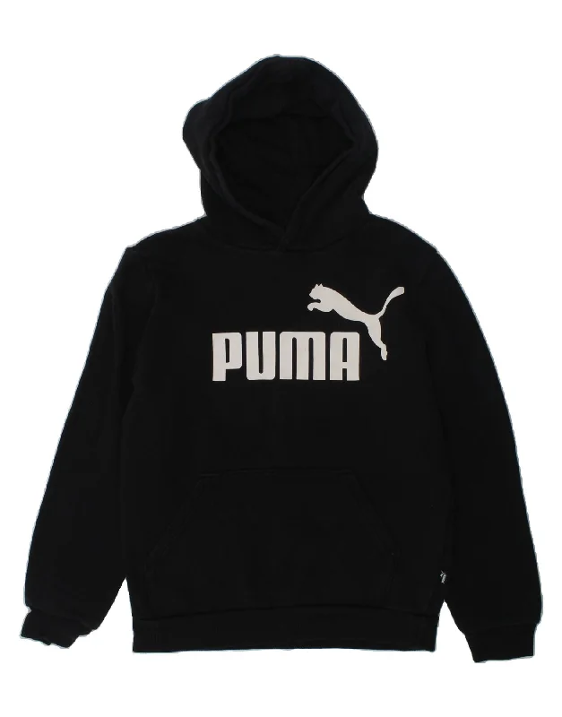 men's hoodie for cold weather -PUMA Girls Graphic Hoodie Jumper 11-12 Years Black Cotton