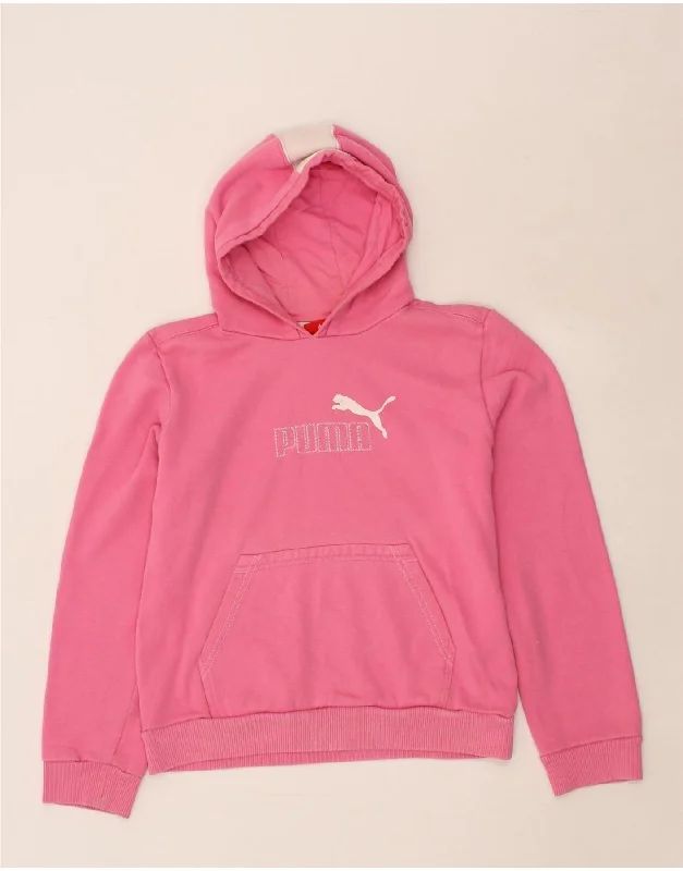 men's fleece zip-up hoodies -PUMA Girls Graphic Hoodie Jumper 13-14 Years Pink Cotton