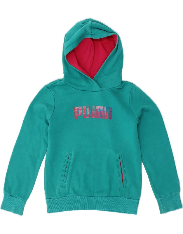 men's high-quality hoodies -PUMA Girls Graphic Hoodie Jumper 9-10 Years Medium Turquoise Cotton