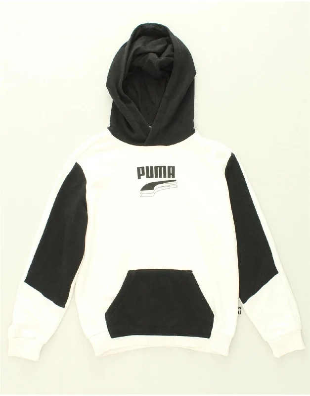 men's hoodie for outdoor workouts -PUMA Girls Graphic Hoodie Jumper 9-10 Years White Colourblock