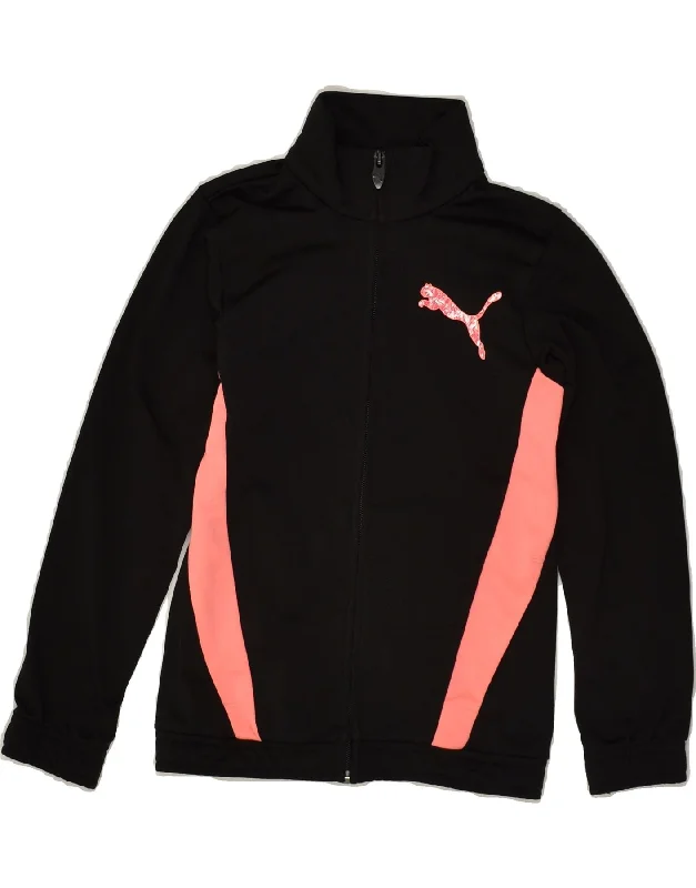 men's wool jackets -PUMA Girls Graphic Tracksuit Top Jacket 7-8 Years Black Colourblock