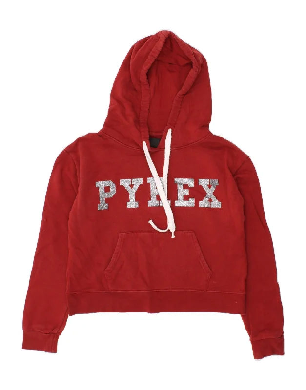 men's hoodie for snowboarding -PYREX Girls Crop Graphic Hoodie Jumper 10-11 Years Medium Red