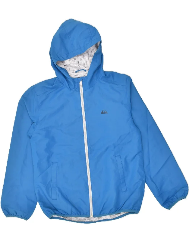 men's high-performance jackets -QUIKSILVER Boys Graphic Hooded Rain Jacket 13-14 Years Blue Polyester