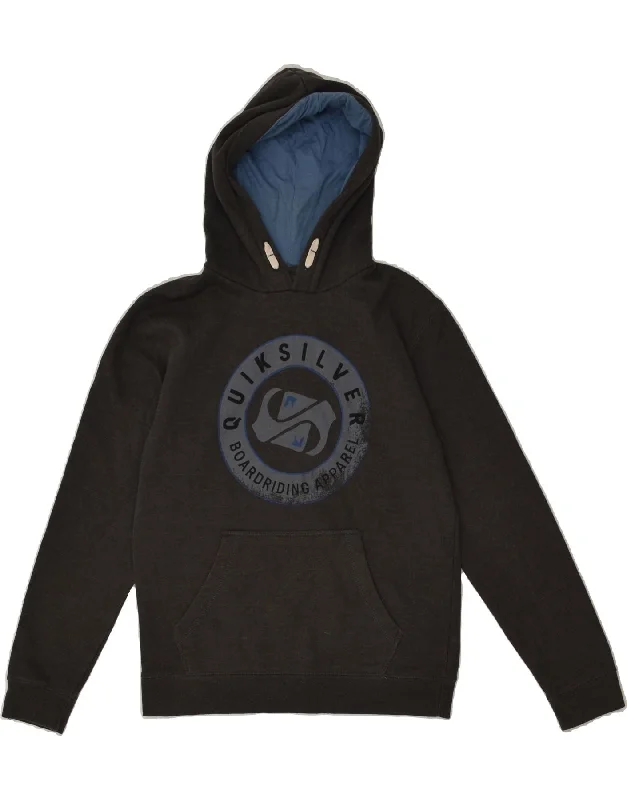 men's hoodie for fashion -QUIKSILVER Boys Graphic Hoodie Jumper 13-14 Years Large Brown Cotton