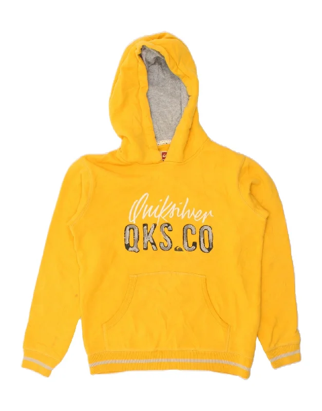 men's high-quality hoodies -QUIKSILVER Boys Graphic Hoodie Jumper 13-14 Years Yellow Cotton