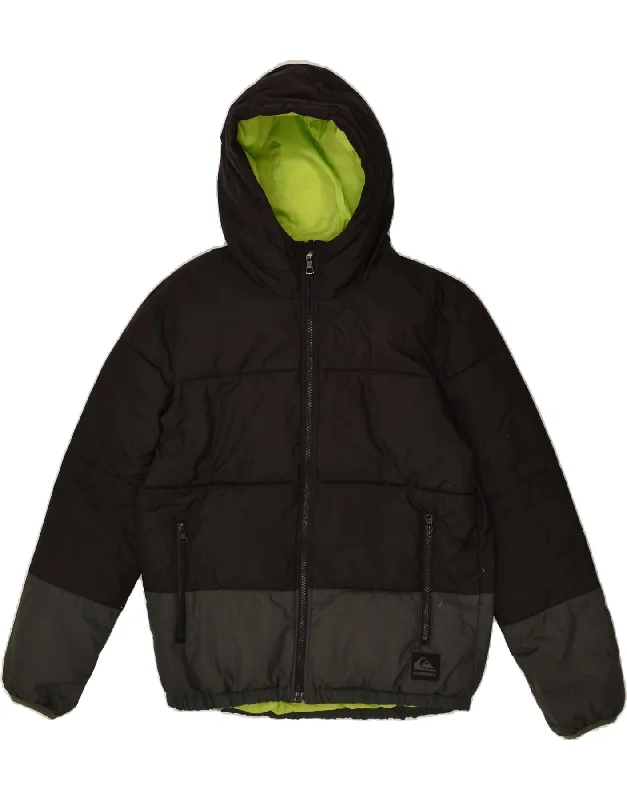 men's vintage jackets -QUIKSILVER Boys Hooded Padded Jacket 14-15 Years Black Polyester