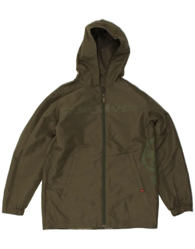 men's insulated winter jackets -QUIKSILVER Boys Hooded Reversible Rain Jacket 13-14 Years Khaki Polyester