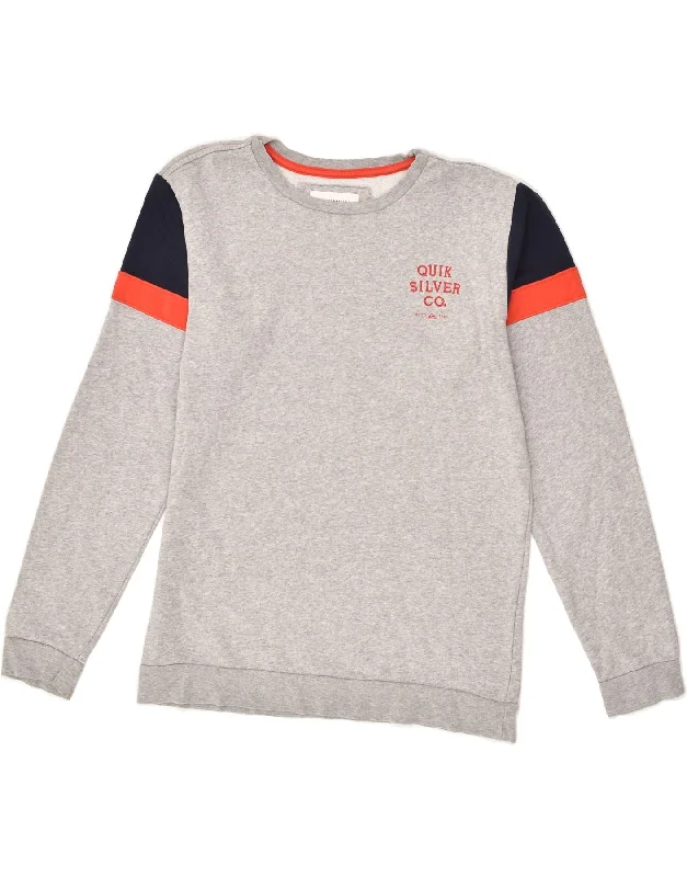 men's hoodie with bold prints -QUIKSILVER Boys Sweatshirt Jumper 15-16 Years XL Grey Colourblock