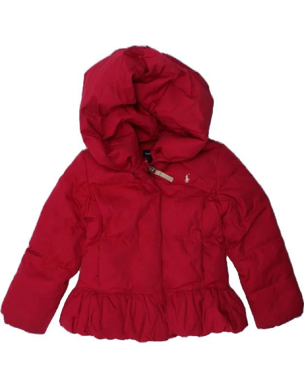 men's formal jackets -RALPH LAUREN Girls Hooded Padded Jacket 4-5 Years Red Polyester