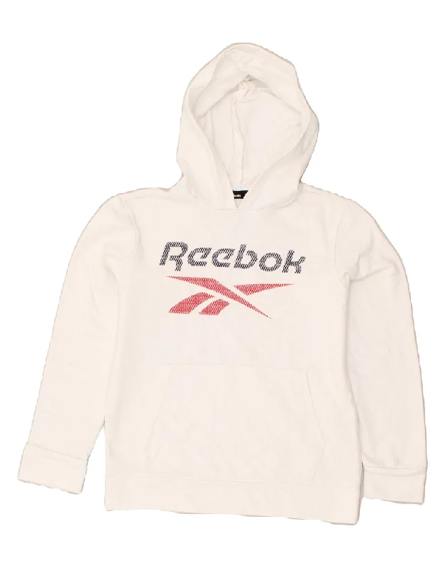 men's hoodie with bold prints -REEBOK Boys Graphic Hoodie Jumper 7-8 Years White Cotton