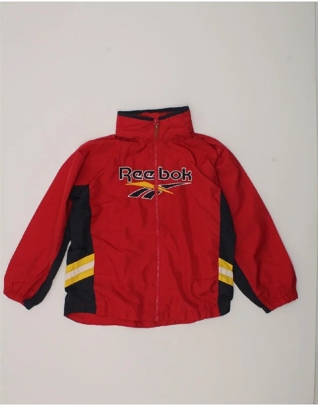 men's zip-up fleece jackets -REEBOK Boys Hooded Graphic Tracksuit Top Jacket 7-8 Years Large Red