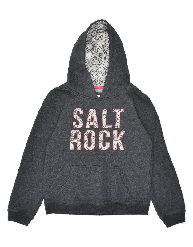 men's hoodie sweatshirt with graphics -SALTROCK Girls Graphic Hoodie Jumper 11-12 Years Grey Cotton