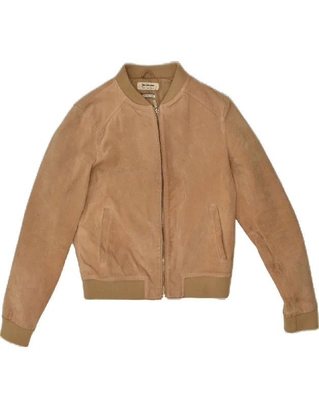 men's versatile jackets for fall -STRADIVARIUS Girls Suede Bomber Jacket 12-13 Years Large Beige Leather