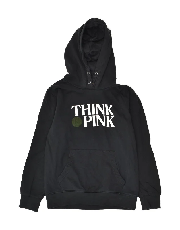 men's hoodie for winter sports -THINK PINK Boys Graphic Hoodie Jumper 12-13 Years XL Black Cotton