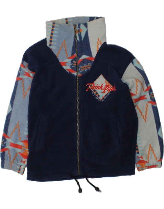 men's quilted jackets -THINK PINK Girls Fleece Jacket 9-10 Years Navy Blue Fair Isle Aztec