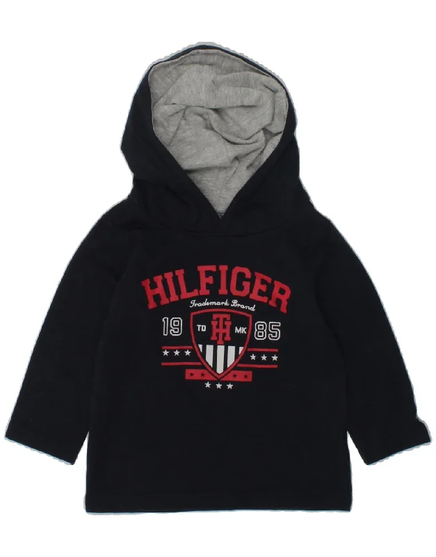 men's eco-friendly hoodies -TOMMY HILFIGER Baby Boys Graphic Hoodie Jumper 9-12 Months Navy Blue