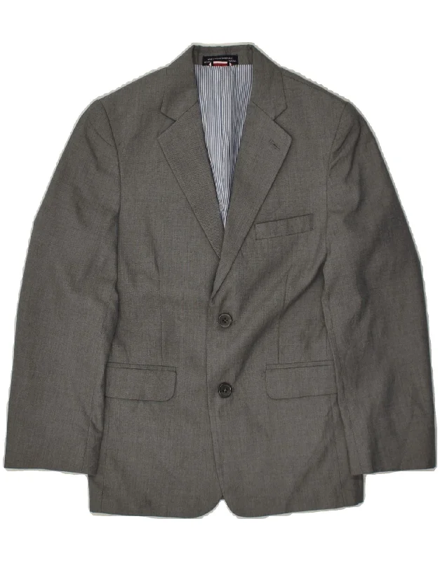 men's long sleeve jackets -TOMMY HILFIGER Boys 2 Button Blazer Jacket 9-10 Years Grey Polyester