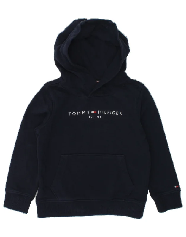 men's pullover hoodies -TOMMY HILFIGER Boys Graphic Hoodie Jumper 3-4 Years Navy Blue Cotton