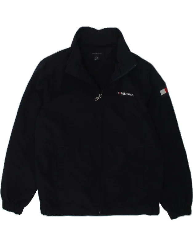 men's fleece jackets -TOMMY HILFIGER Boys Hooded Bomber Jacket 8-9 Years Medium Navy Blue Nylon