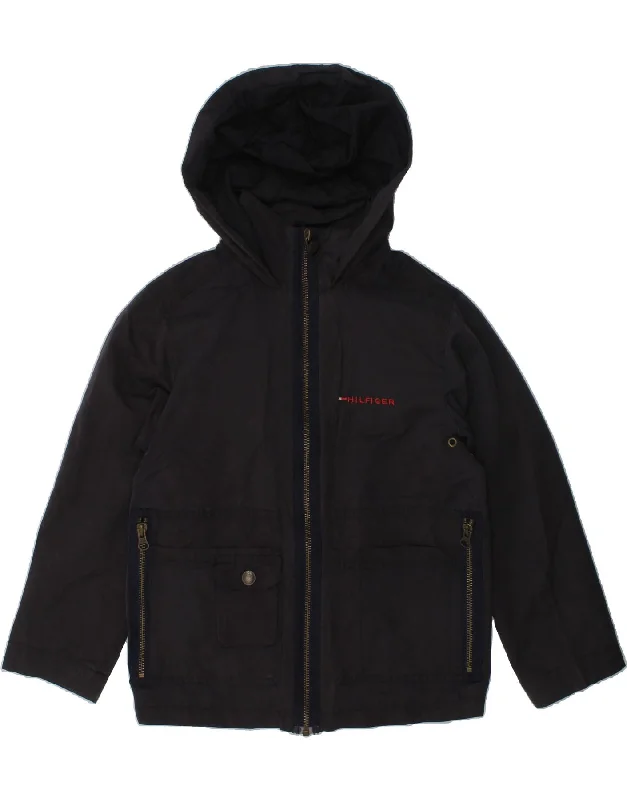 men's trench coats -TOMMY HILFIGER Boys Hooded Windbreaker Jacket 7-8 Years Navy Blue