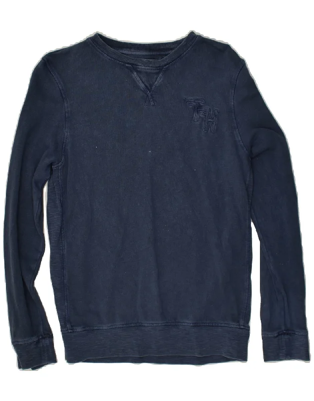 men's hoodie with high collar -TOMMY HILFIGER Boys Sweatshirt Jumper 13-14 Years Navy Blue Cotton