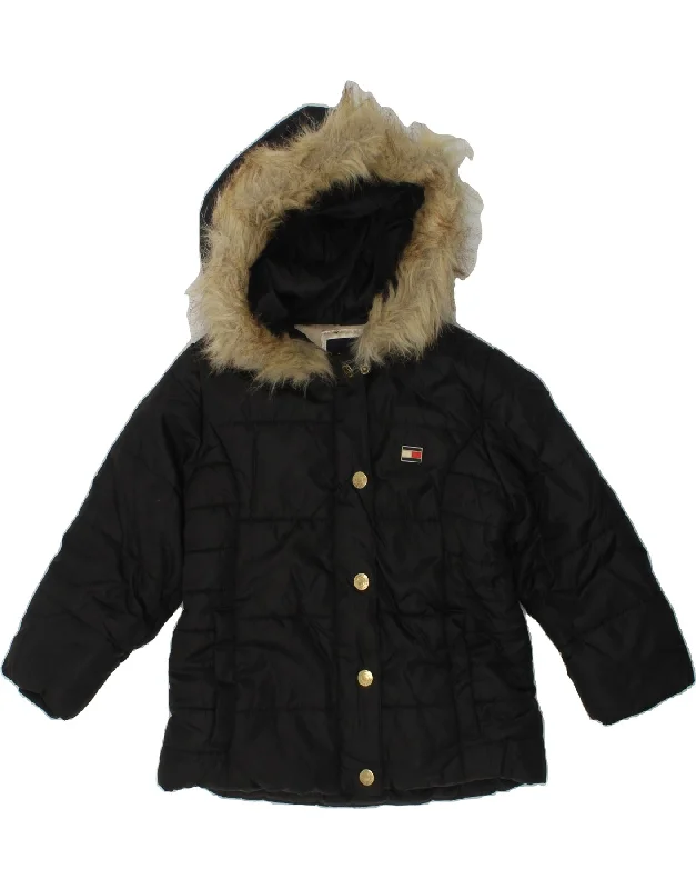 men's parkas -TOMMY HILFIGER Girls Hooded Padded Jacket 3-4 Years Black Polyester