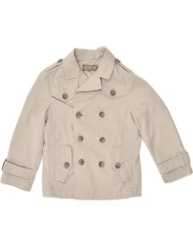 men's rainproof jackets for hiking -TRUSSARDI JUNIOR Boys Double Breasted Jacket 3-4 Years Grey Cotton