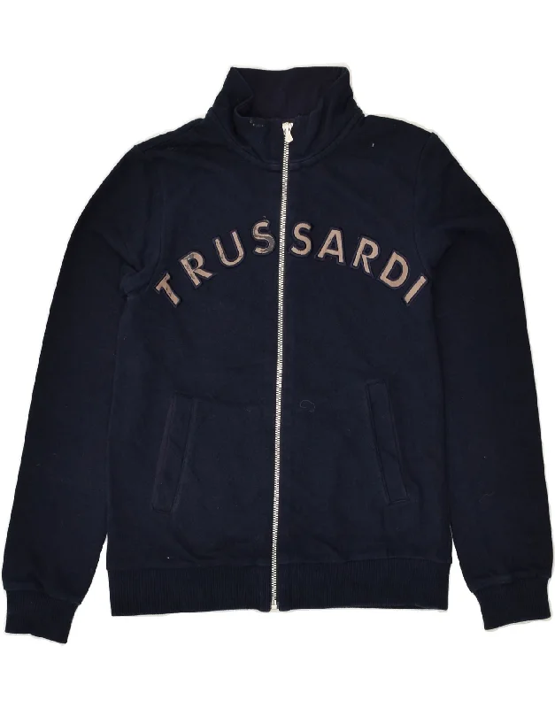 men's waterproof puffer jackets -TRUSSARDI JUNIOR Boys Graphic Tracksuit Top Jacket 9-10 Years Navy Blue