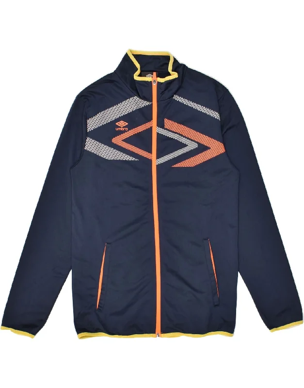 men's tailored jackets -UMBRO Boys Graphic Tracksuit Top Jacket 15-16 Years Navy Blue Polyester