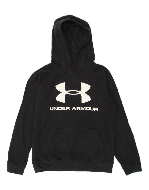 men's long sleeve hoodie -UNDER ARMOUR Boys Cold Gear Graphic Hoodie Jumper 10-11 Years Medium Black