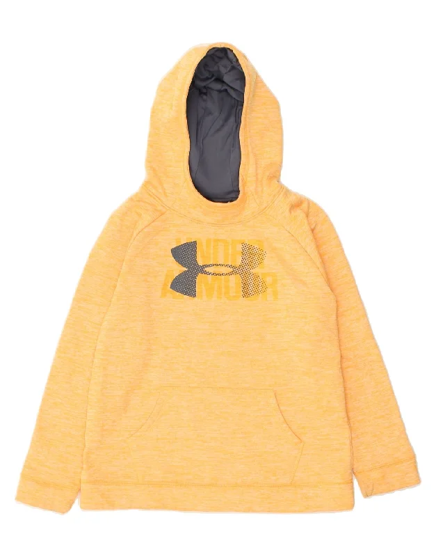 men's printed fleece sweatshirts -UNDER ARMOUR Boys Cold Gear Graphic Hoodie Jumper 11-12 Years Large Yellow