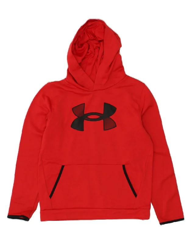 men's fleece hoodies -UNDER ARMOUR Boys Cold Gear Graphic Hoodie Jumper 14-15 Years Large Red