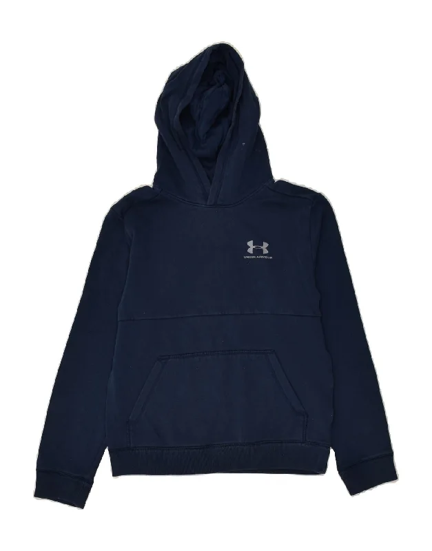 men's workout hoodies -UNDER ARMOUR Boys Cold Gear Hoodie Jumper 11-12 Years Navy Blue Cotton