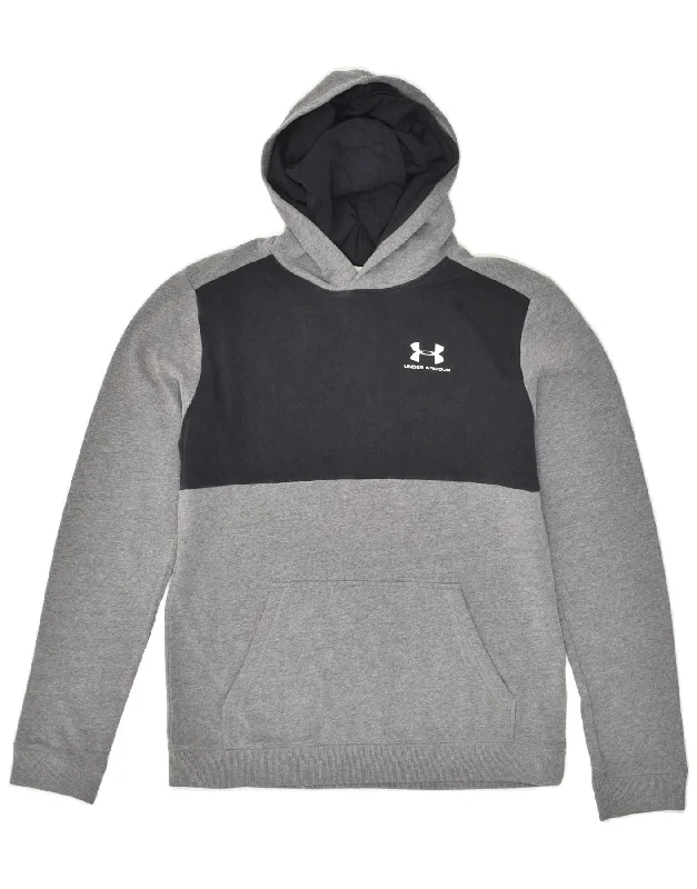 men's hoodie with zippered pockets -UNDER ARMOUR Boys Cold Gear Hoodie Jumper 15-16 Years Grey Colourblock