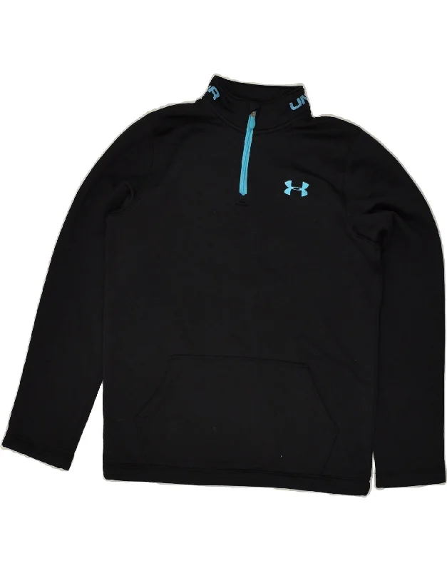 men's athletic fit sweatshirts -UNDER ARMOUR Boys Cold Gear Zip Neck Hoodie Jumper 11-12 Years Large Black